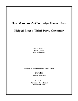 How Minnesota's Campaign Finance Law Helped Elect a Third-Party
