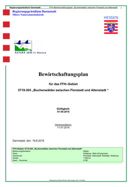 Buchenwälder Zwischen Florstadt Und Altenstadt“ 1 Regierungspräsidium Darmstadt Obere Naturschutzbehörde