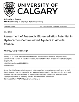 Assessment of Anaerobic Bioremediation Potential in Hydrocarbon Contaminated Aquifers in Alberta, Canada
