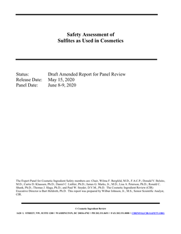 Safety Assessment of Sulfites As Used in Cosmetics