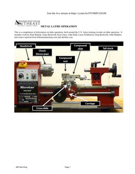 METAL LATHE OPERATION Join the Live Stream At