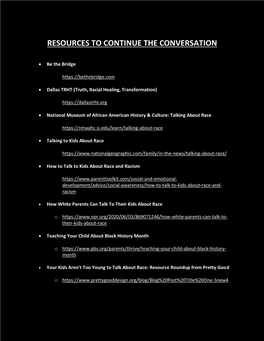 Resources to Continue the Conversation