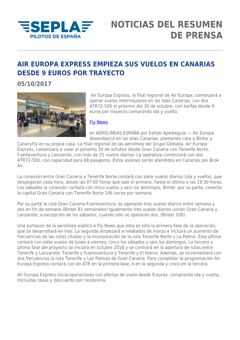 Noticias Del Resumen De Prensa Air Europa Express Empieza