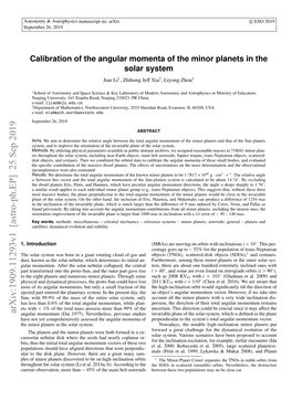 Calibration of the Angular Momenta of the Minor Planets in the Solar System Jian Li1, Zhihong Jeﬀ Xia2, Liyong Zhou1