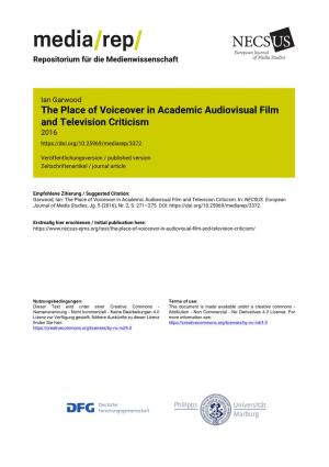 The Place of Voiceover in Academic Audiovisual Film and Television Criticism 2016