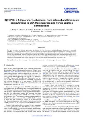 INPOP08, a 4-D Planetary Ephemeris: from Asteroid and Time-Scale Computations to ESA Mars Express and Venus Express Contributions