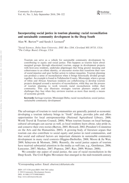 Incorporating Social Justice in Tourism Planning: Racial Reconciliation and Sustainable Community Development in the Deep South Alan W