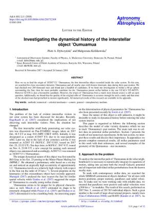Investigating the Dynamical History of the Interstellar Object 'Oumuamua