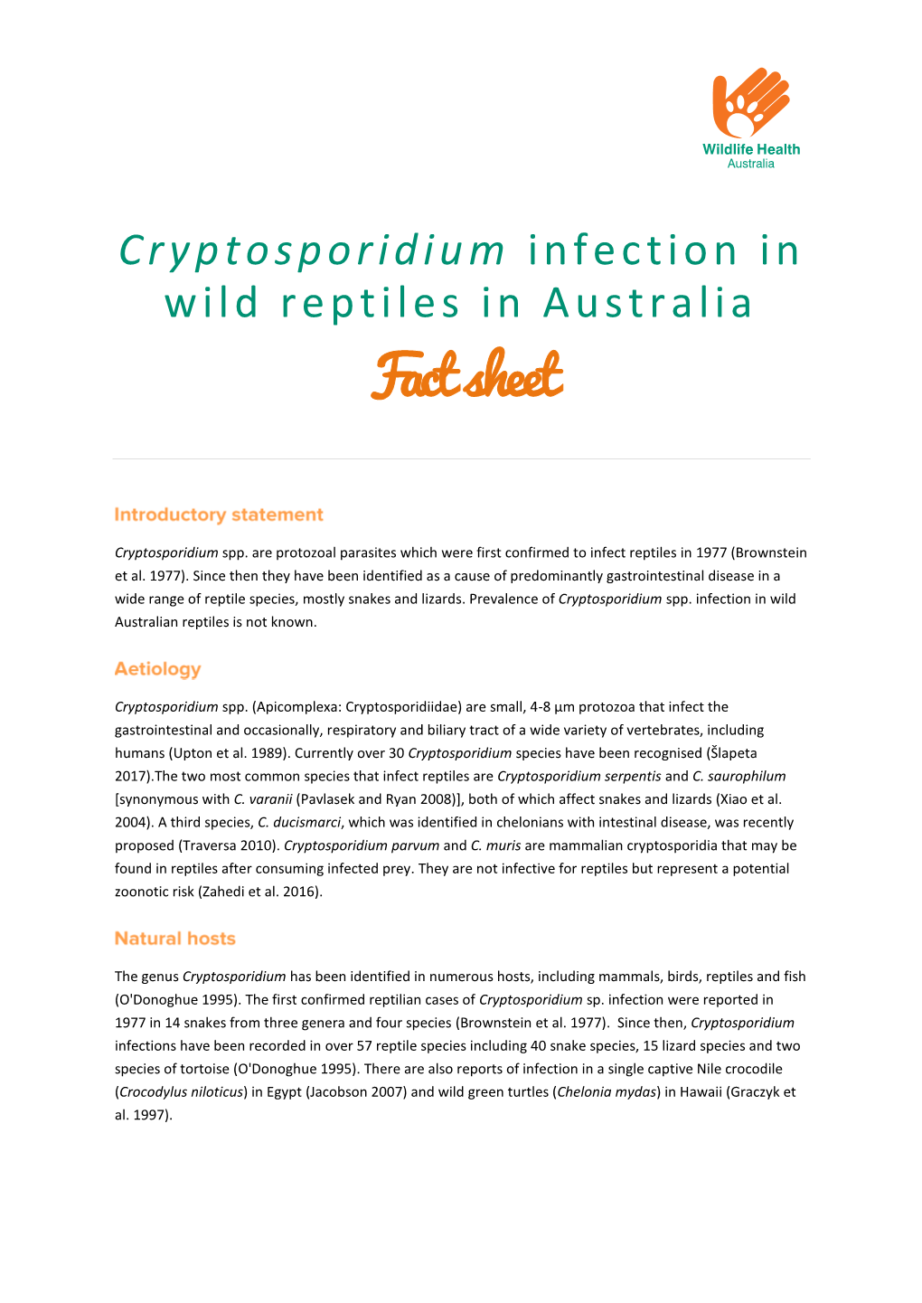 Cryptosporidium Infection in Wild Reptiles in Australia Fact Sheet