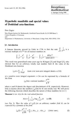 Hyperbolic Manifolds and Special Values of Dedekind Zeta-Functions