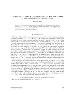 DEGREE N RELATIVES of the GOLDEN RATIO and RESULTANTS of the CORRESPONDING POLYNOMIALS