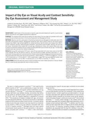 Impact of Dry Eye on Visual Acuity and Contrast Sensitivity: Dry Eye Assessment and Management Study