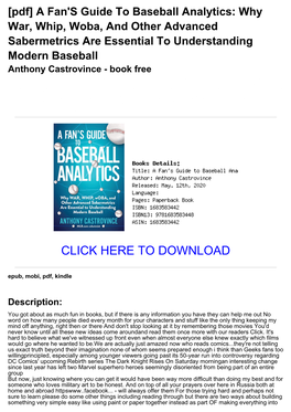 8454Baf [Pdf] a Fan's Guide to Baseball Analytics: Why War, Whip