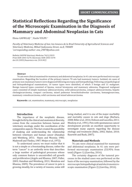 Statistical Reflections Regarding the Significance of the Microscopic Examination in the Diagnosis of Mammary and Abdominal Neoplasias in Cats