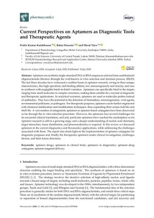 Current Perspectives on Aptamers As Diagnostic Tools and Therapeutic Agents