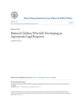 Battered Children Who Kill: Developing an Appropriate Legal Response Catherine S