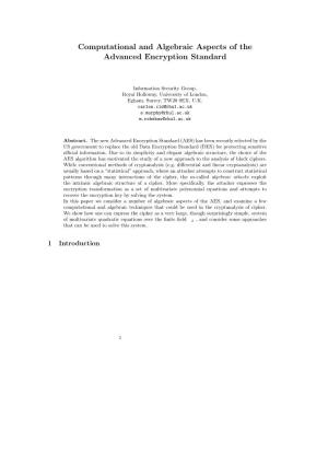 Computational and Algebraic Aspects of the Advanced Encryption Standard