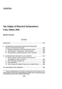 The Origins of Historical Jurisprudence: Coke, Selden, Hale