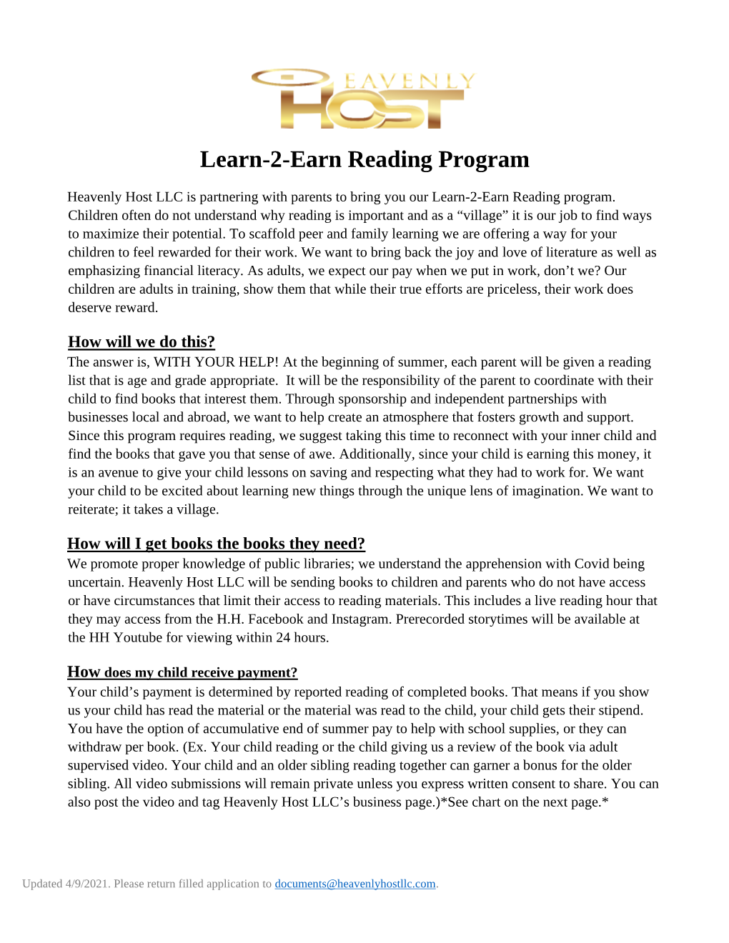 Learn-2-Earn Reading Program