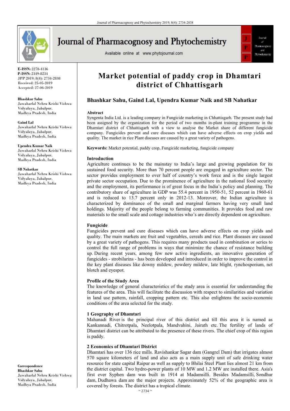 Market Potential of Paddy Crop in Dhamtari District of Chhattisgarh