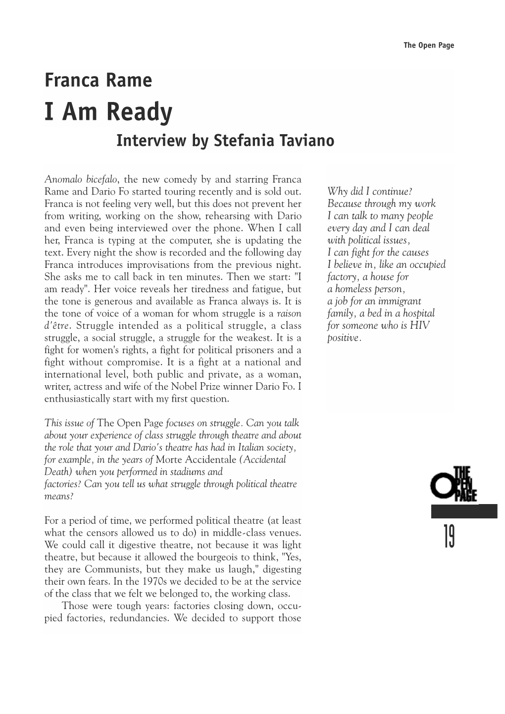 I Am Ready Interview by Stefania Taviano