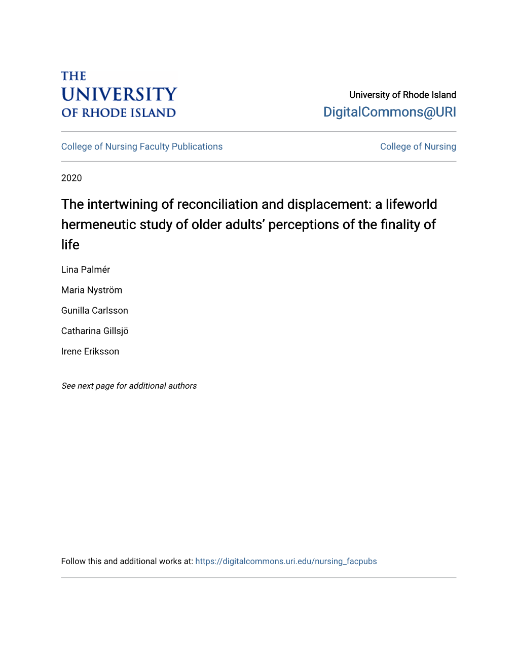 The Intertwining of Reconciliation and Displacement: a Lifeworld Hermeneutic Study of Older Adults’ Perceptions of the Finality of Life