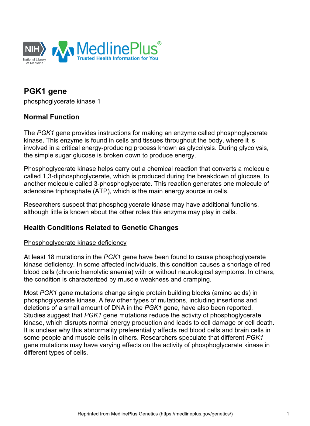 PGK1 Gene Phosphoglycerate Kinase 1