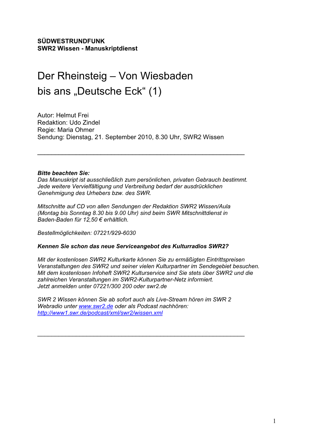 Der Rheinsteig – Von Wiesbaden Bis Ans „Deutsche Eck“ (1)