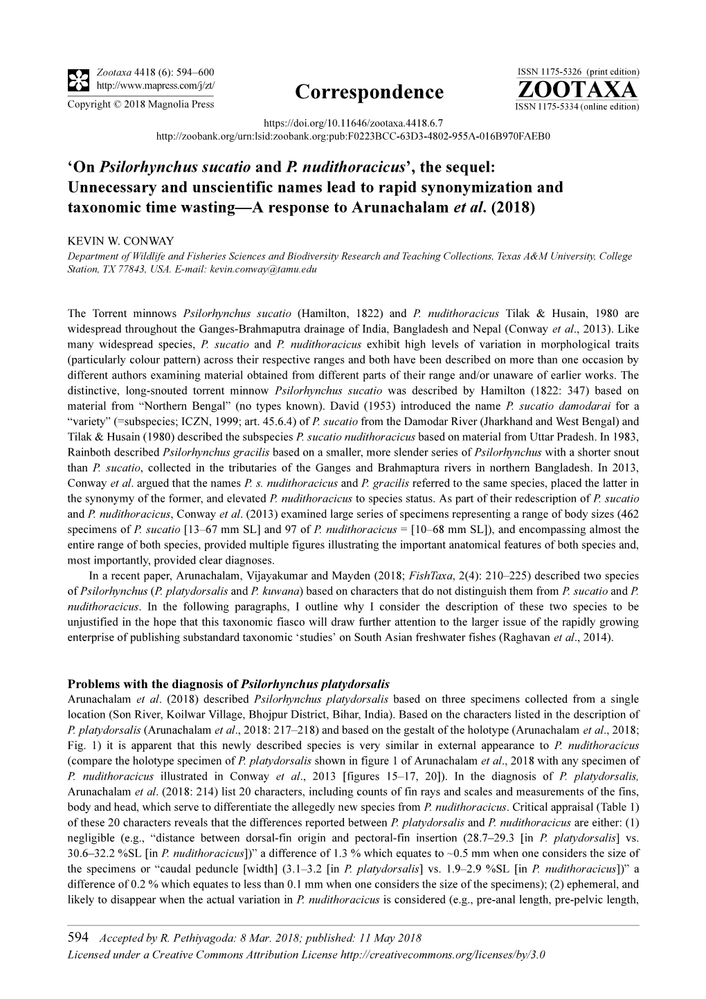 On Psilorhynchus Sucatio and P. Nudithoracicus