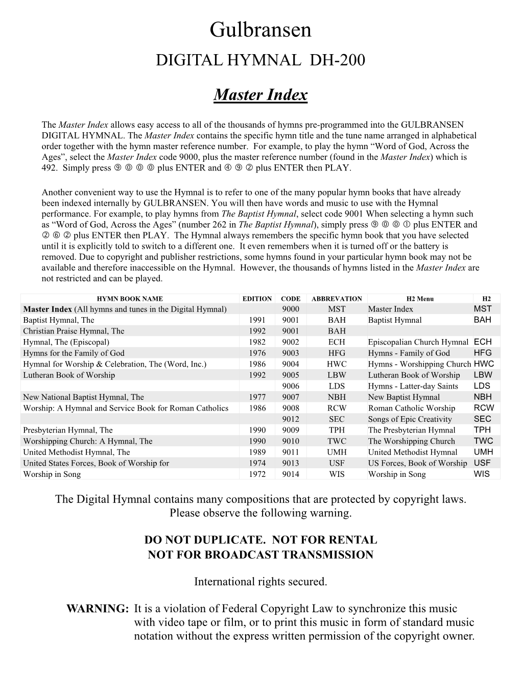 Digital Hymnal II Master Index 20100615 Full Page for PDF.Pub