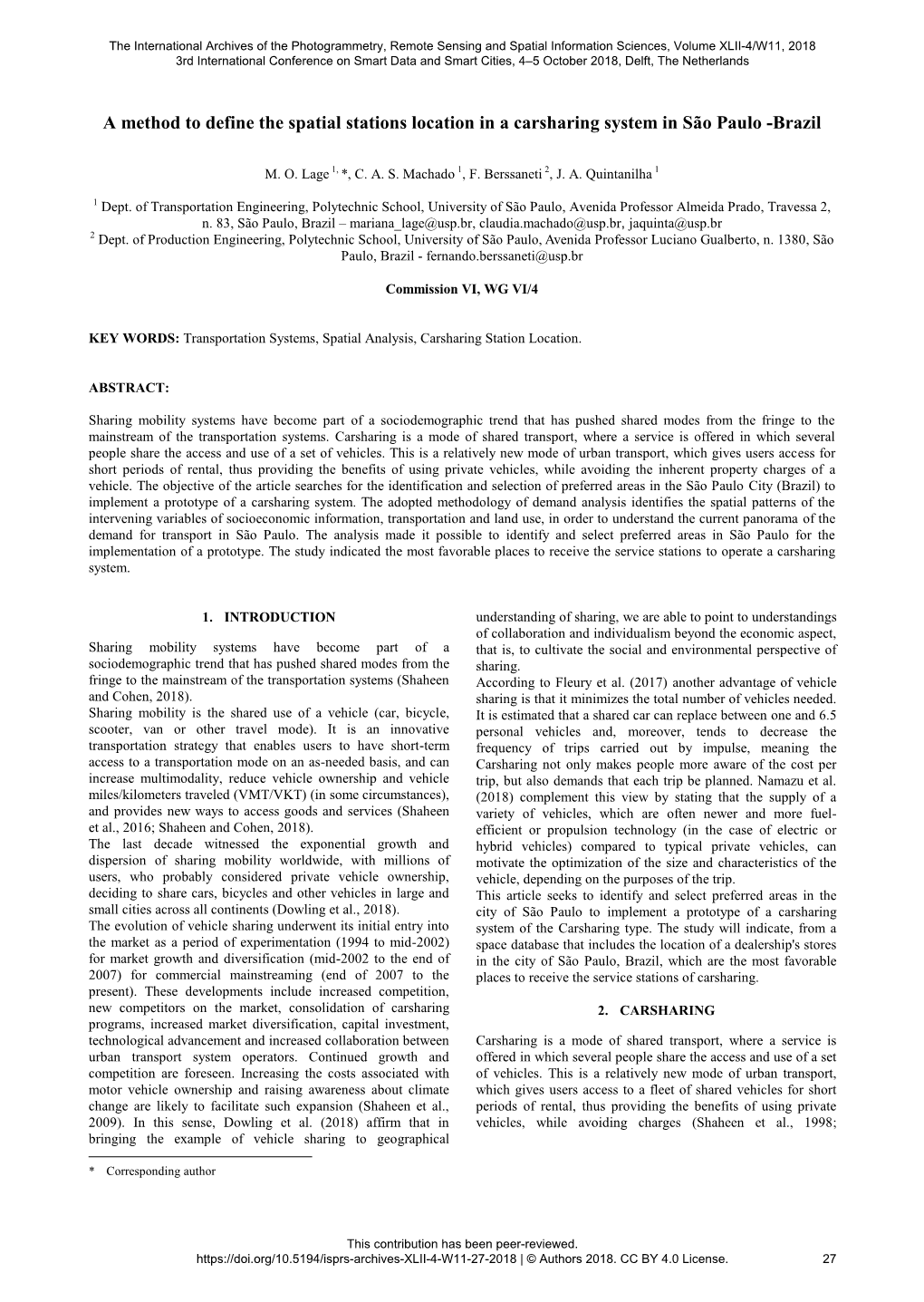 A Method to Define the Spatial Stations Location in a Carsharing System in São Paulo -Brazil