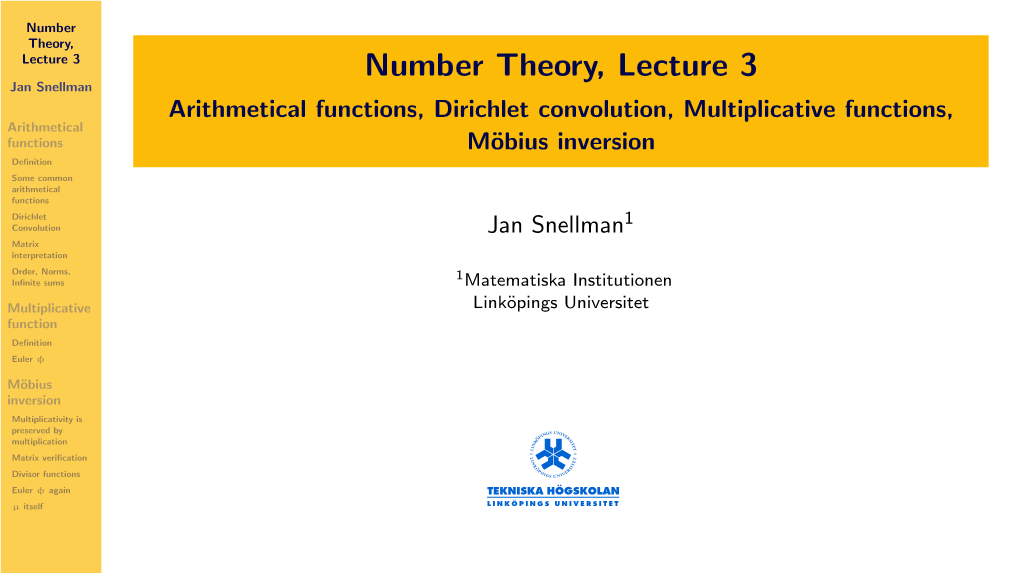 Number Theory, Lecture 3