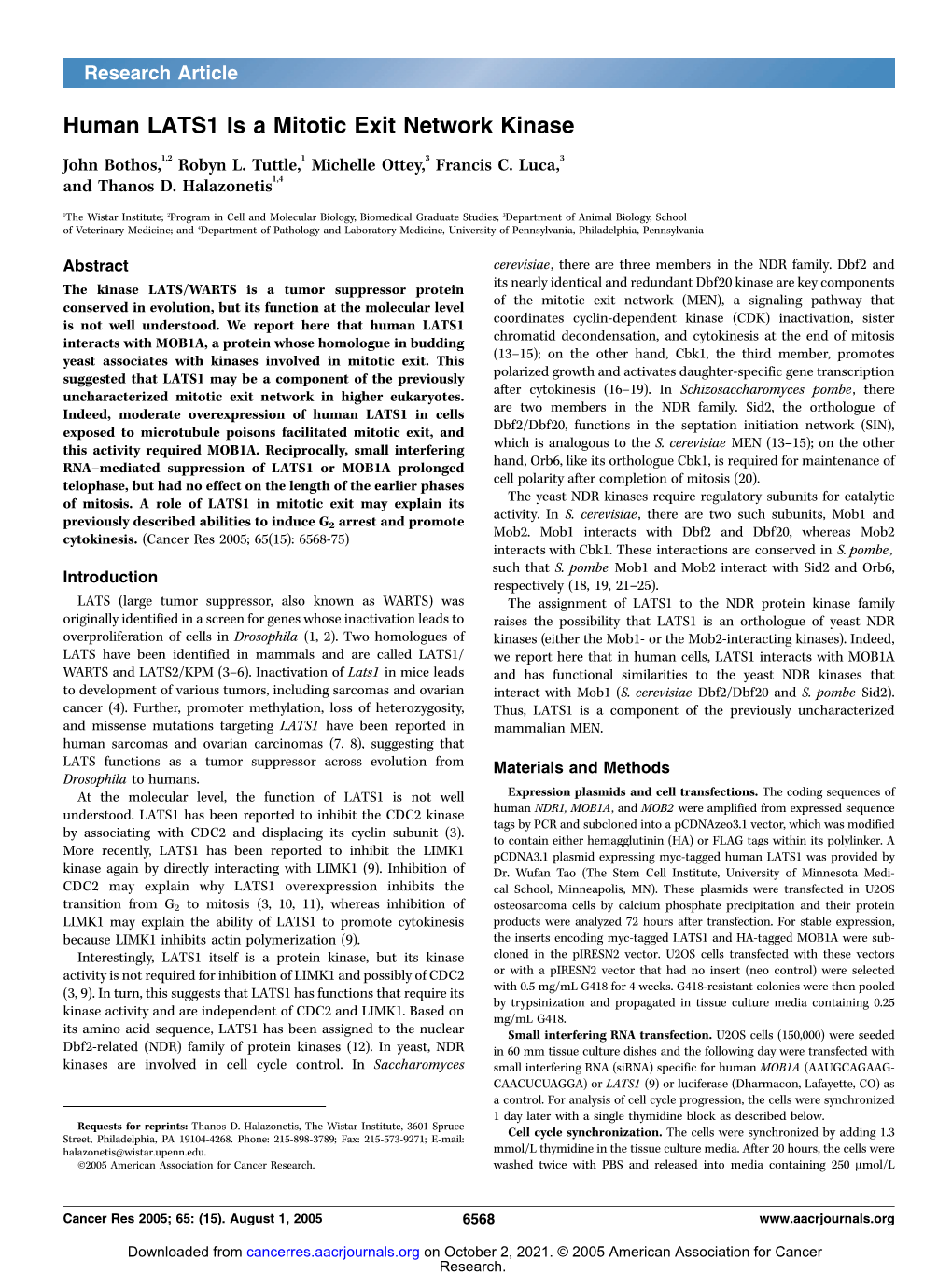 Human LATS1 Is a Mitotic Exit Network Kinase