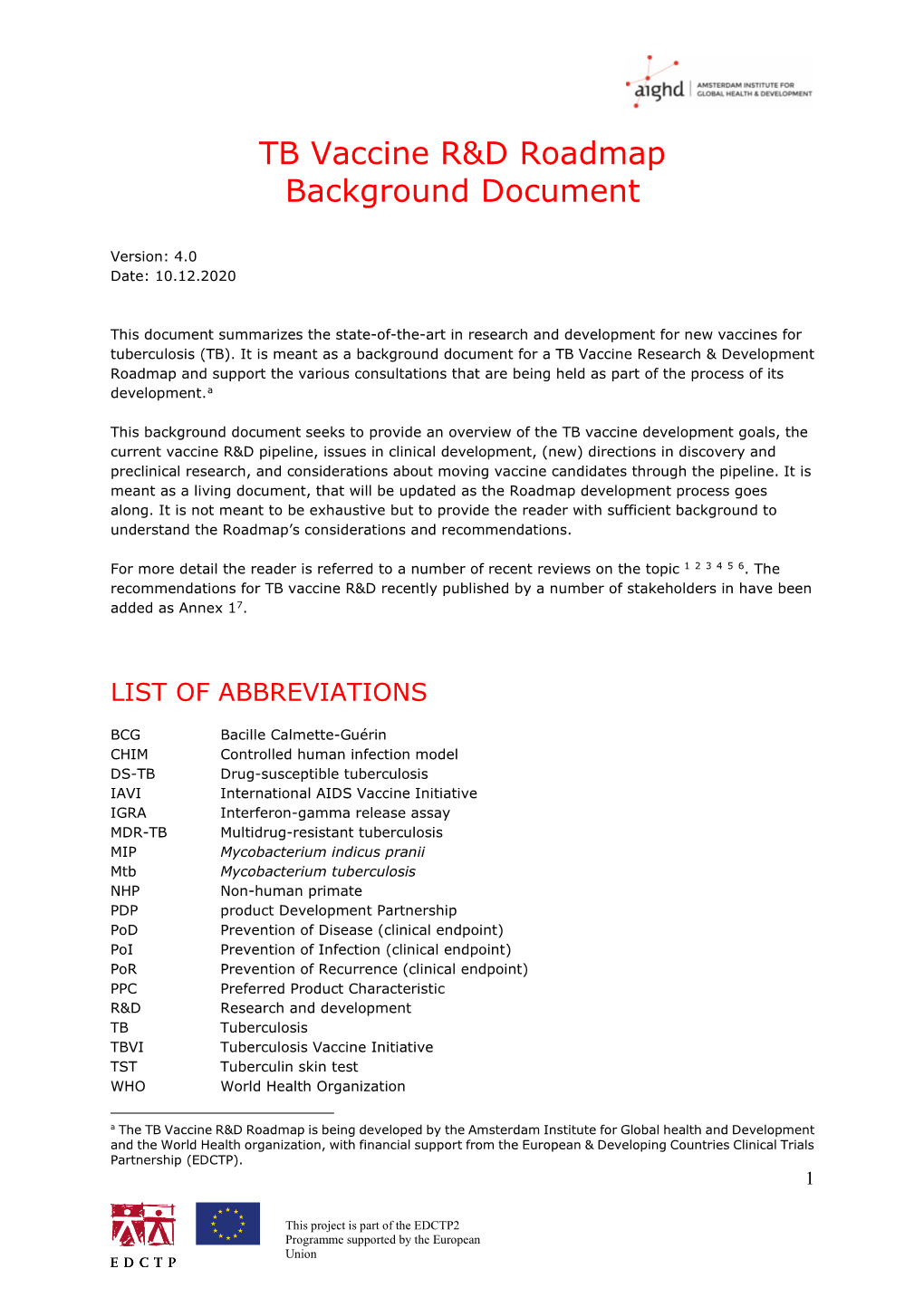 TB Vaccine R&D Roadmap Background Document