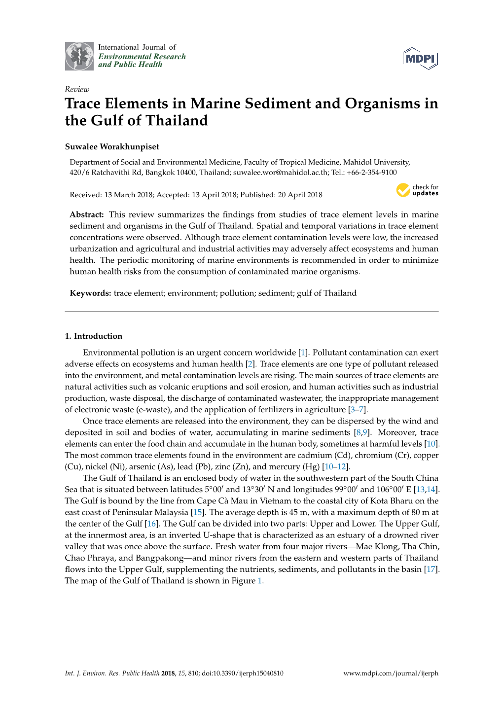 Trace Elements in Marine Sediment and Organisms in the Gulf of Thailand