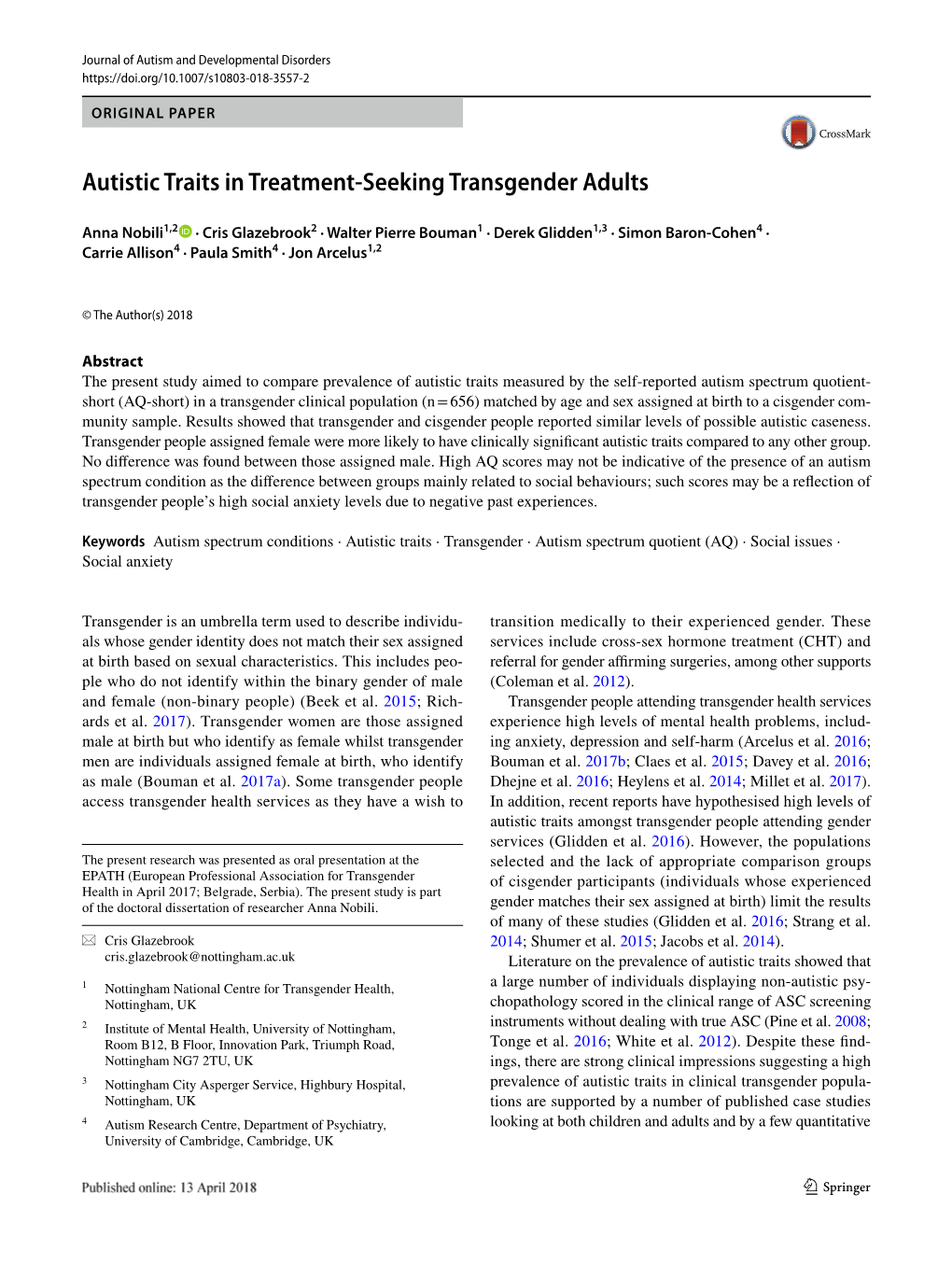 Autistic Traits in Treatment-Seeking Transgender Adults