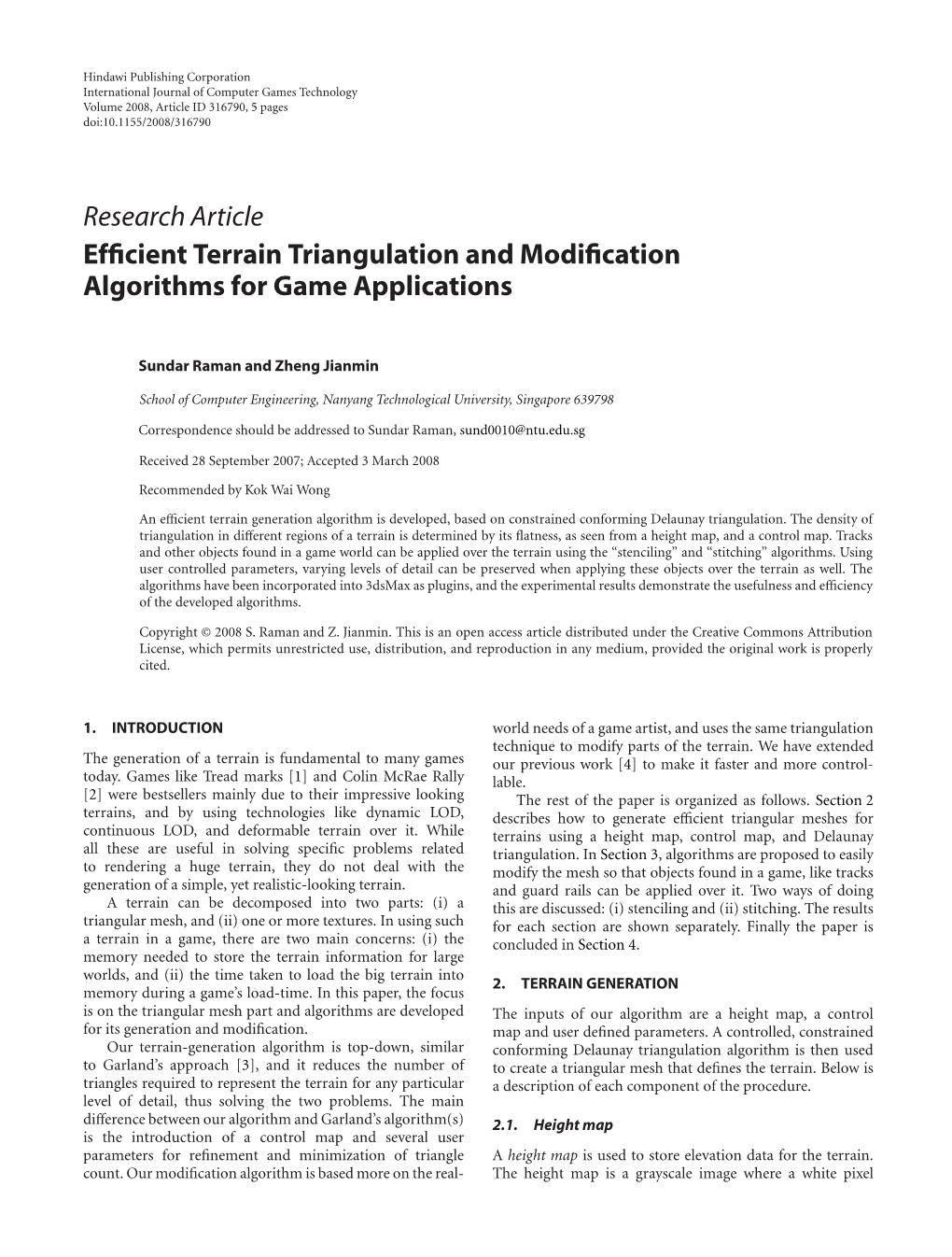 Efficient Terrain Triangulation and Modification Algorithms for Game