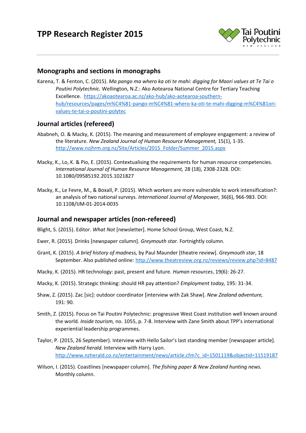 TPP Research Register 2015