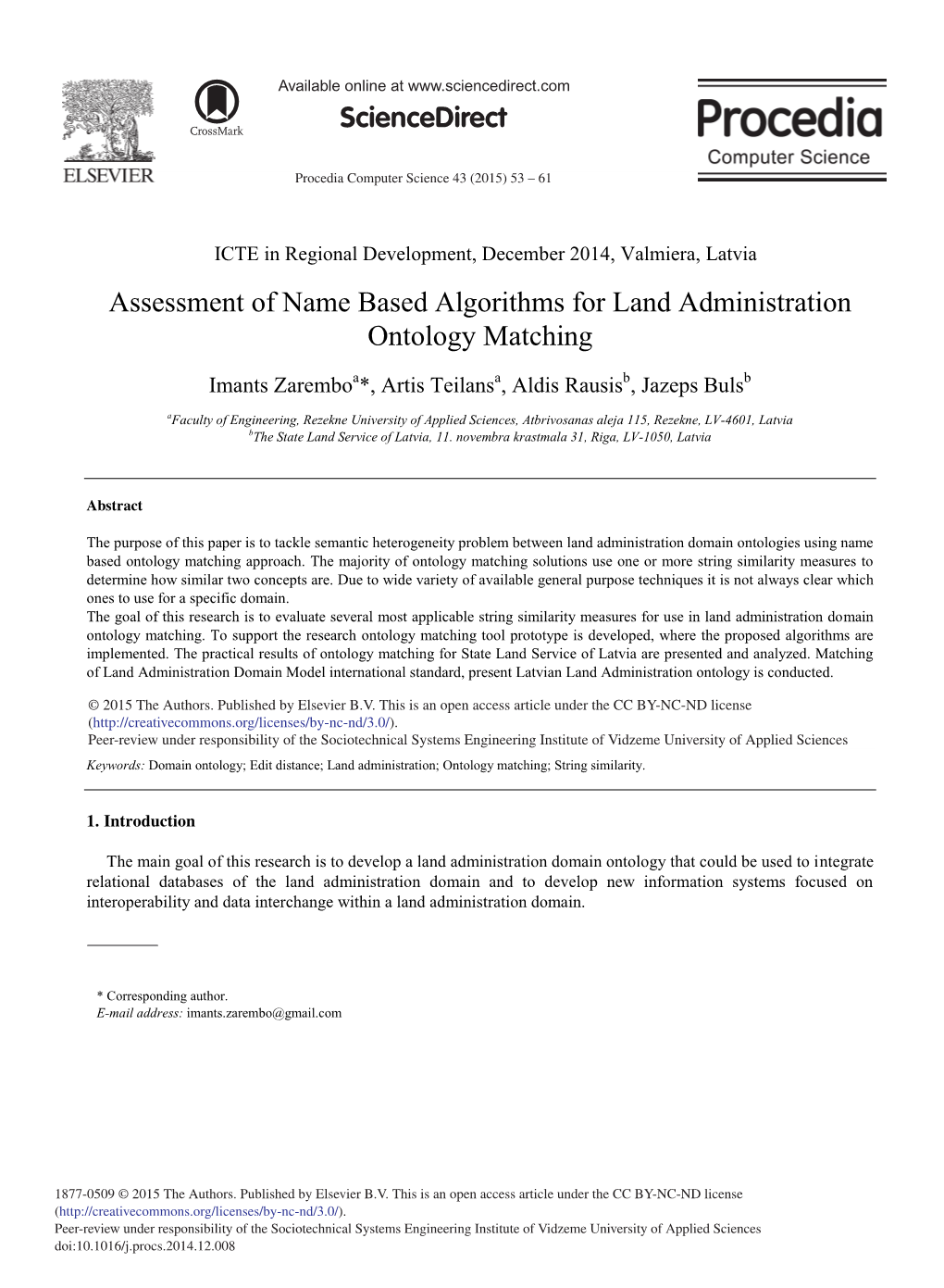 Assessment of Name Based Algorithms for Land Administration Ontology Matching