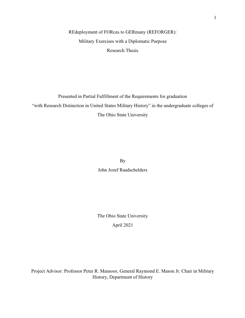 REFORGER): Military Exercises with a Diplomatic Purpose Research Thesis