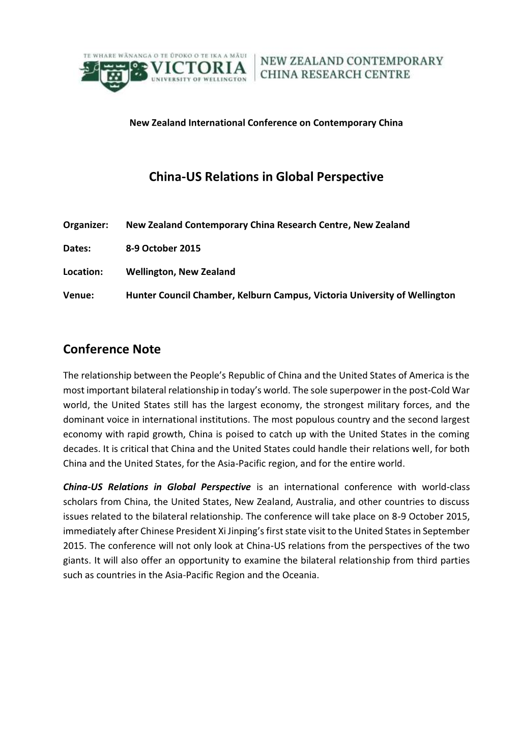 China-US Relations in Global Perspective Conference Note