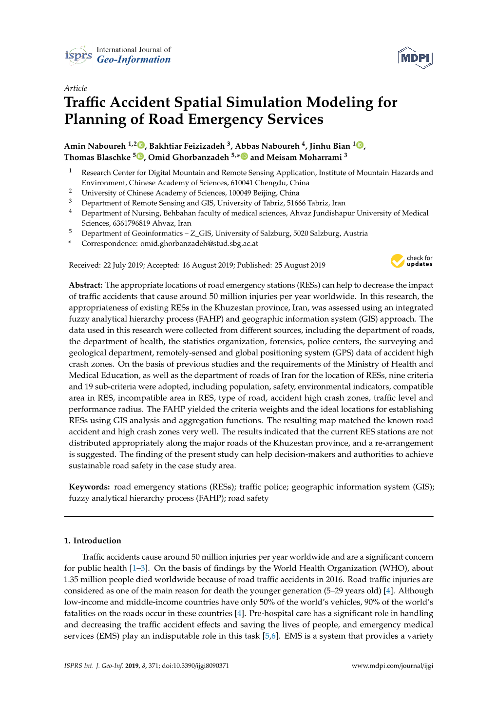 Traffic Accident Spatial Simulation Modeling for Planning of Road