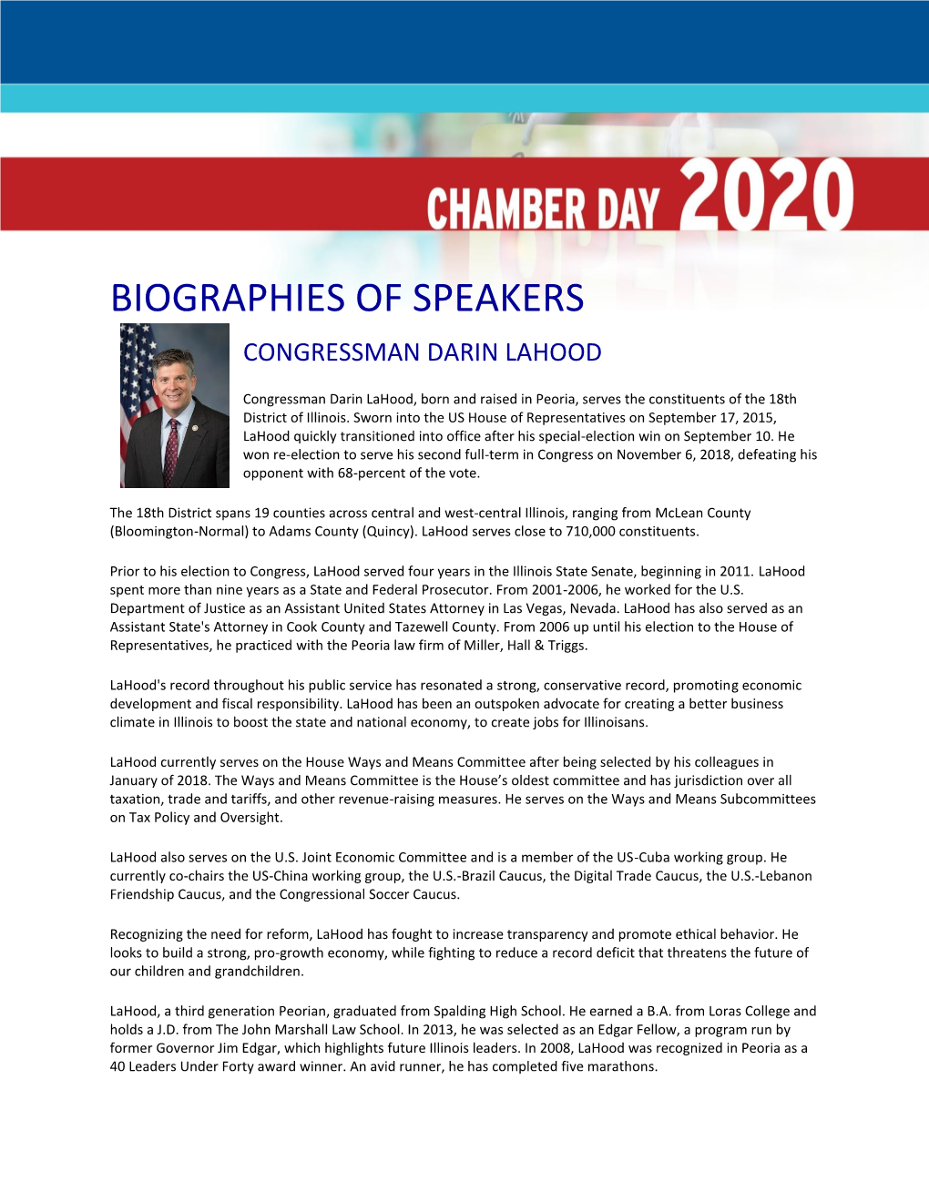 Biographies of Speakers Congressman Darin Lahood