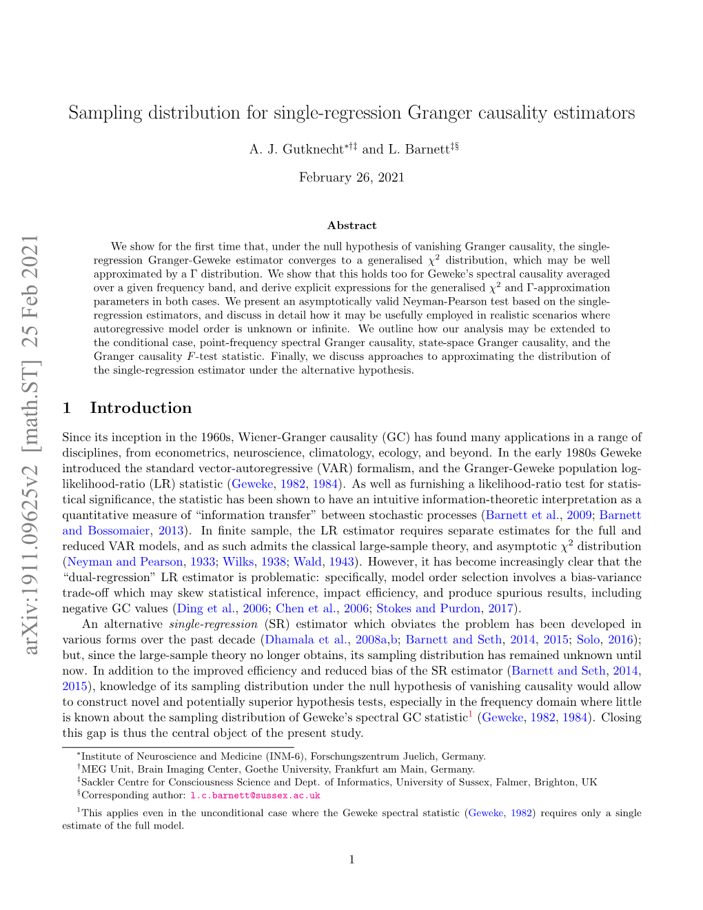 Sampling Distribution for Single-Regression Granger Causality Estimators