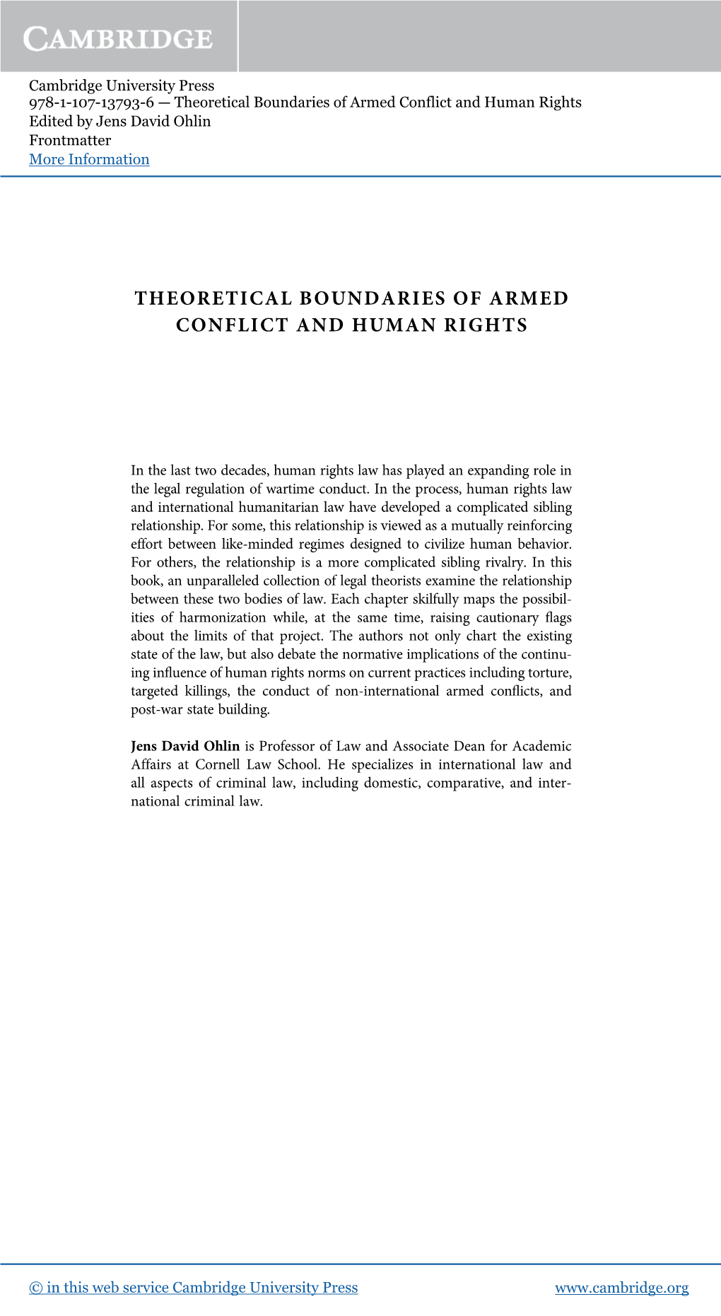 Theoretical Boundaries of Armed Conflict and Human Rights Edited by Jens David Ohlin Frontmatter More Information