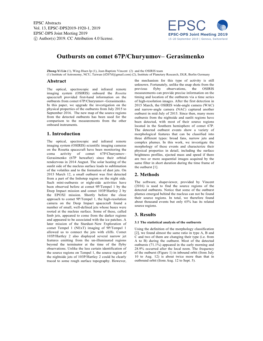 Outbursts on Comet 67P/Churyumov– Gerasimenko