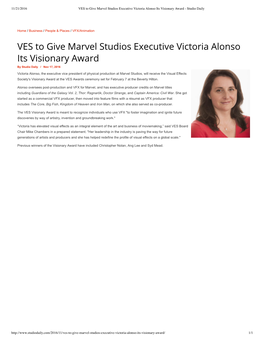 VES to Give Marvel Studios Executive Victoria Alonso Its Visionary Award - Studio Daily