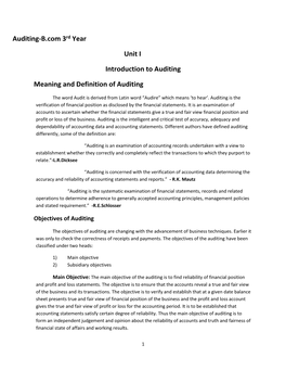 Auditing-B.Com 3Rd Year Unit I Introduction to Auditing Meaning