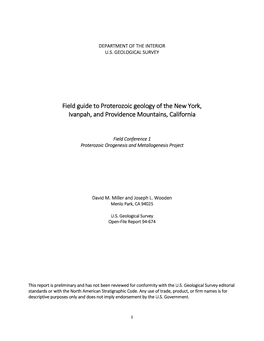 Field Guide to Proterozoic Geology of the New York, Ivanpah, and Providence Mountains, California