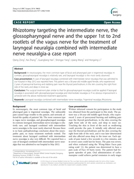 Rhizotomy Targeting the Intermediate Nerve